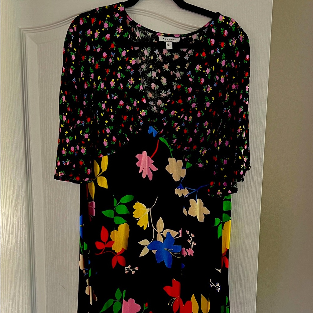 Topshop Black Dress with Multicolor Floral Print